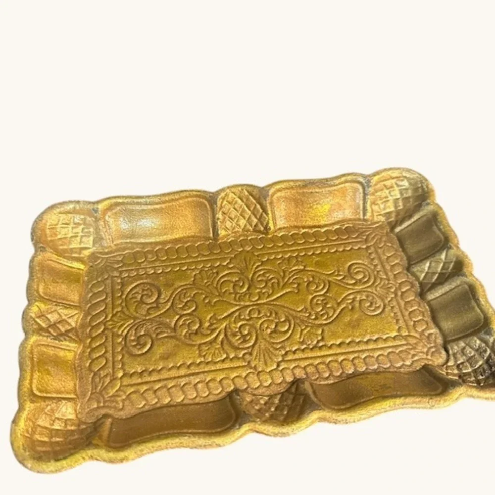 Creative Co‎ Op Ornate Gold Tone Decorative Tray Catchall Vanity Trinket Dish